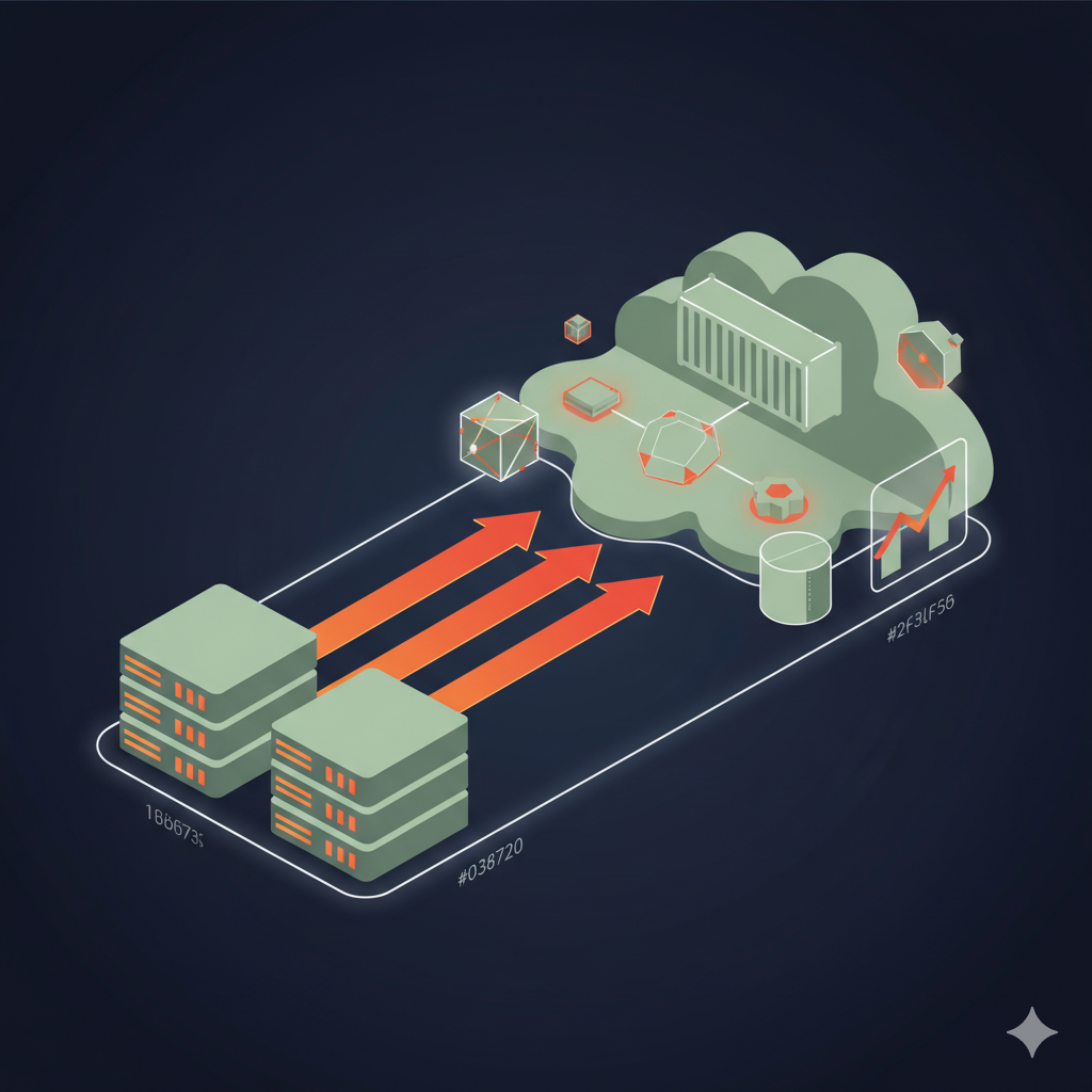 Modern cloud infrastructure and data migration visualization